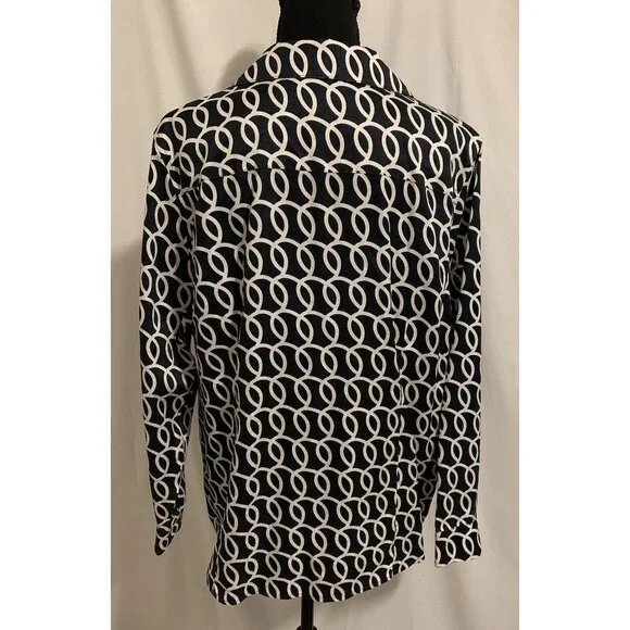 Chicos Size 3 Womens XL No Iron Shirt Black White Button Up 100% Cotton - Picture 2 of 7